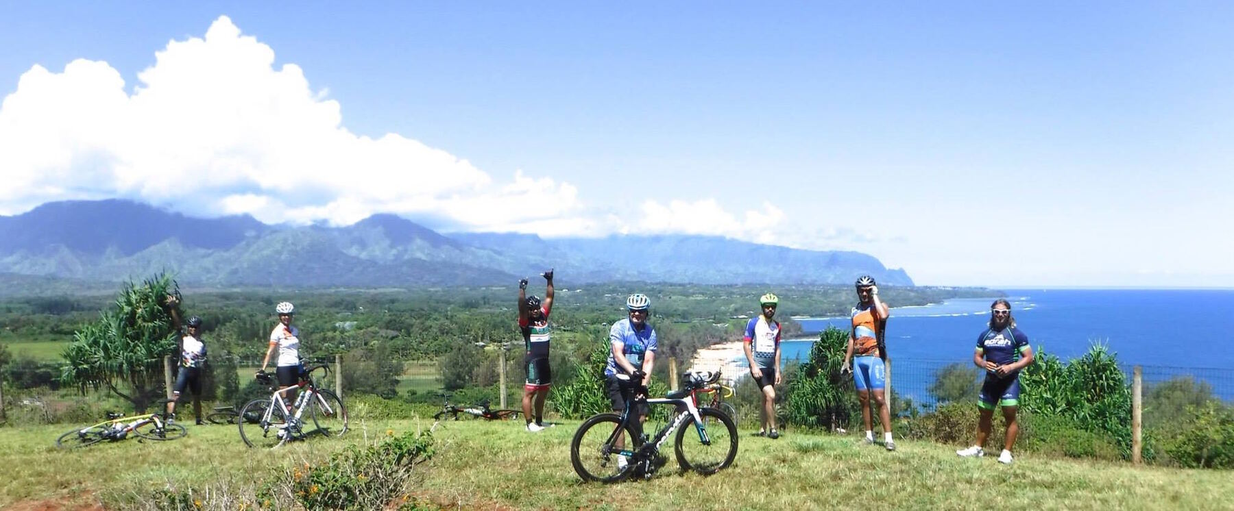 Group of cyclists at a North Shore overlook