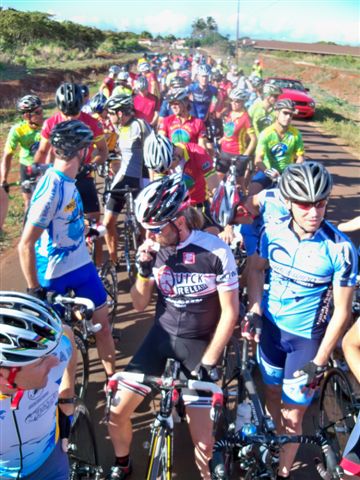 Riders lined up at the start